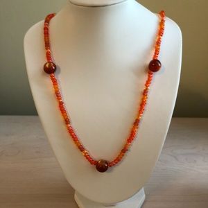 Sunset Orange with Amber Glowing Translucent Beaded Necklace